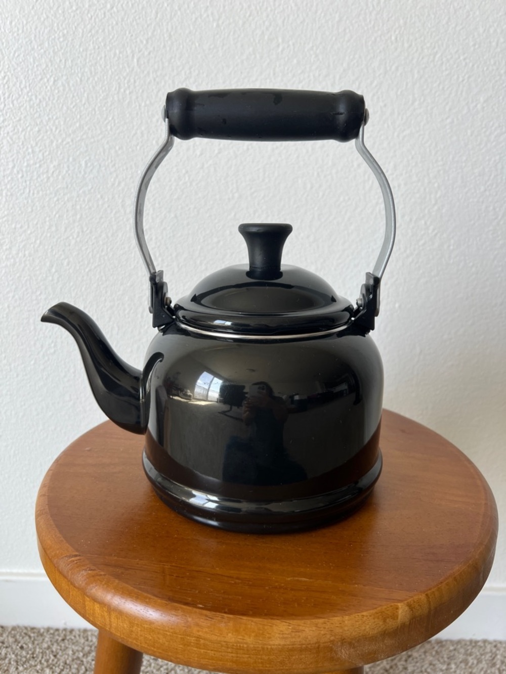 Le Creuset Black Enamel Stovetop Kettle with Comfortable Handle